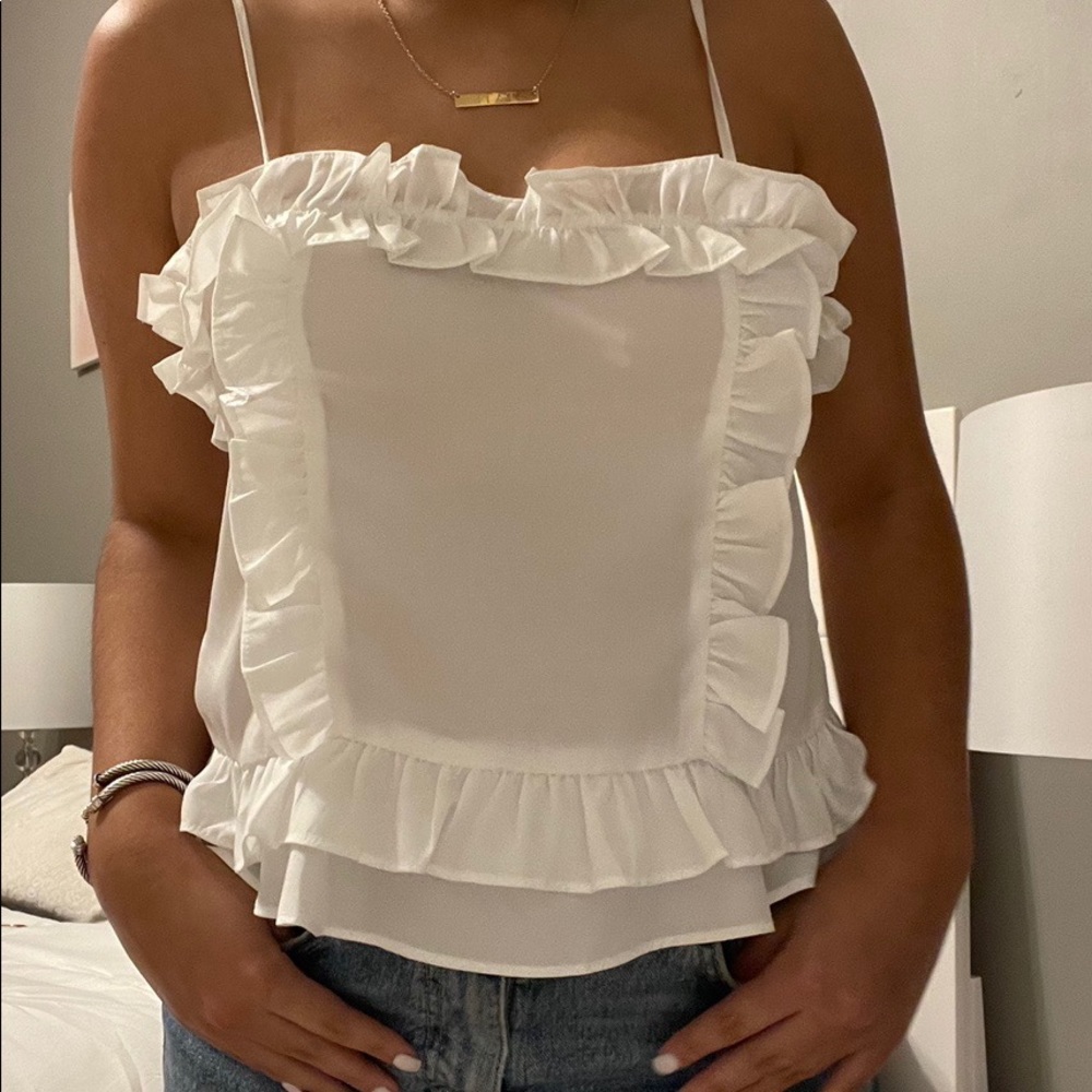 White ruffle top